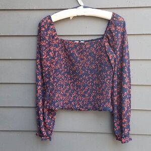 LUSH Navy Orange Reyna Smocked Crop Top